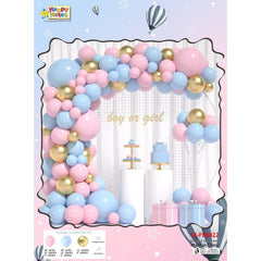Baloane decorative pentru BABY SHOWER, Flippy, Arcada Set 106 baloane din latex, Model Petrecere, Baloane Party, 12 cm, 30 cm, 45 cm, Roz, Albastru, Gold