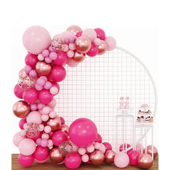 Set 126 Baloane din Latex, Flippy, Model Petrecere pentru Arcada, Baloane Party, 12 cm, 25 cm, 30 cm, 45 cm, Roz, Roz Pal, Gold