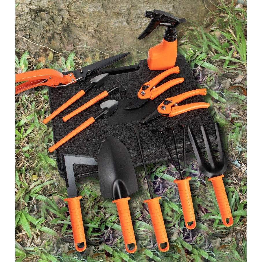Set 12 accesorii pentru gradinarit Flippy, geanta depozitare inclusa, otel inoxidabil, 37 x 27 cm, portocaliu
