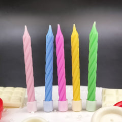 Set 12 Lumanari de Tort, Flippy, Model Spirala cu Suport, Party, 6.5 cm, din Parafina, Multicolor