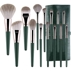 Set 14 Pensule de Machiaj cu Peri Moi, Flippy, cu Suport pentru Depozitare, Verzi