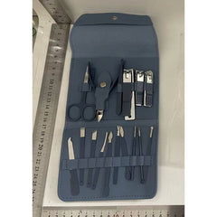 Set 16 Piese de Ingrijire Cosmetica, Flippy, pentru Manichiura, Pedichiura, Fata, Geanta Organizatoare din Piele Ecologica Inclusa, Albastru