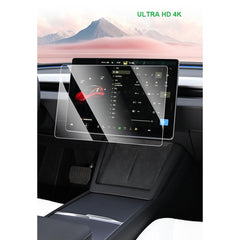 Set 2 Folii de Sticla Securizata, Flippy, Compatibila cu Tesla Model 3 / Tesla Model Y, Ecran Frontal si Spate, 4K Ultra HD, Anti-amprenta, 2.5D, Transparent