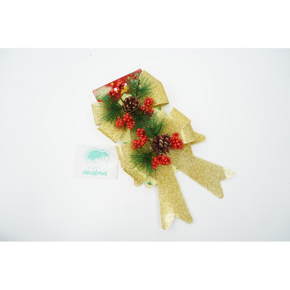Set 2 fundite pentru brad, Aurii, decorate, cu sclipici, 14 x 19 cm, din poliester, Flippy