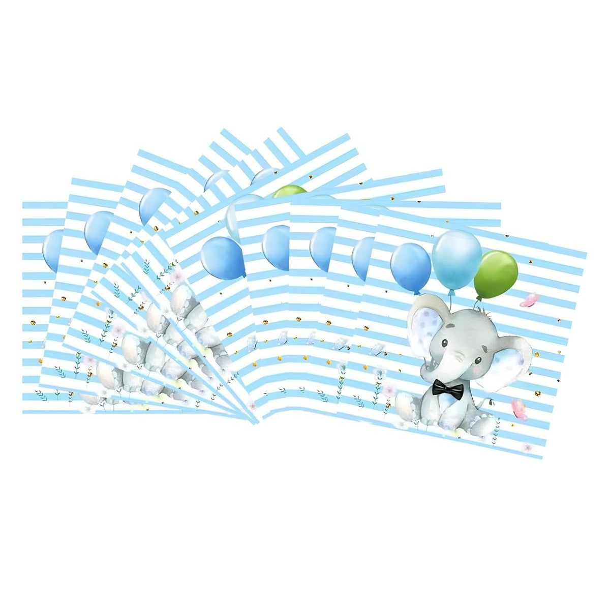 Set 20 de Servetele de Masa, Flippy, Imprimeu Elefant, din Hartie, 16.5 x 16.5 cm, Albastru