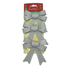 Set 3 fundite pentru brad, Argintii, cu sclipici, 10 x 11 cm, din poliester, Flippy