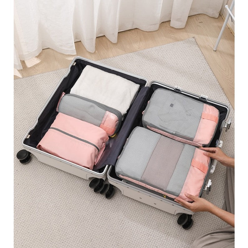 Set 3 Genti de Calatorie Flippy, Pentru Depozitare, Compresibile, 3 Dimensiuni, Mic, Mediu, Mare, Impermeabile, Fermoar Dublu, Roz