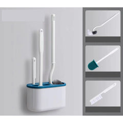 Set 3 Perii pentru Toaleta, Flippy, din Silicon, Perie Zimtata, Cap Flexibil, Suport Adeziv pentru Montarea pe Perete, 39 x 19 x 9.8 cm, Albastru/Alb