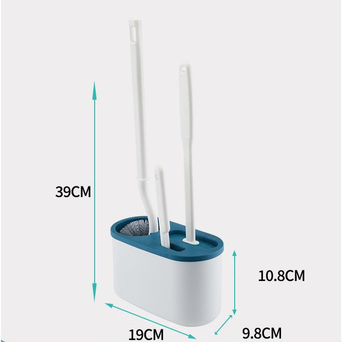 Set 3 Perii pentru Toaleta, Flippy, din Silicon, Perie Zimtata, Cap Flexibil, Suport Adeziv pentru Montarea pe Perete, 39 x 19 x 9.8 cm, Albastru/Alb