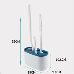 Set 3 Perii pentru Toaleta, Flippy, din Silicon, Perie Zimtata, Cap Flexibil, Suport Adeziv pentru Montarea pe Perete, 39 x 19 x 9.8 cm, Albastru/Alb