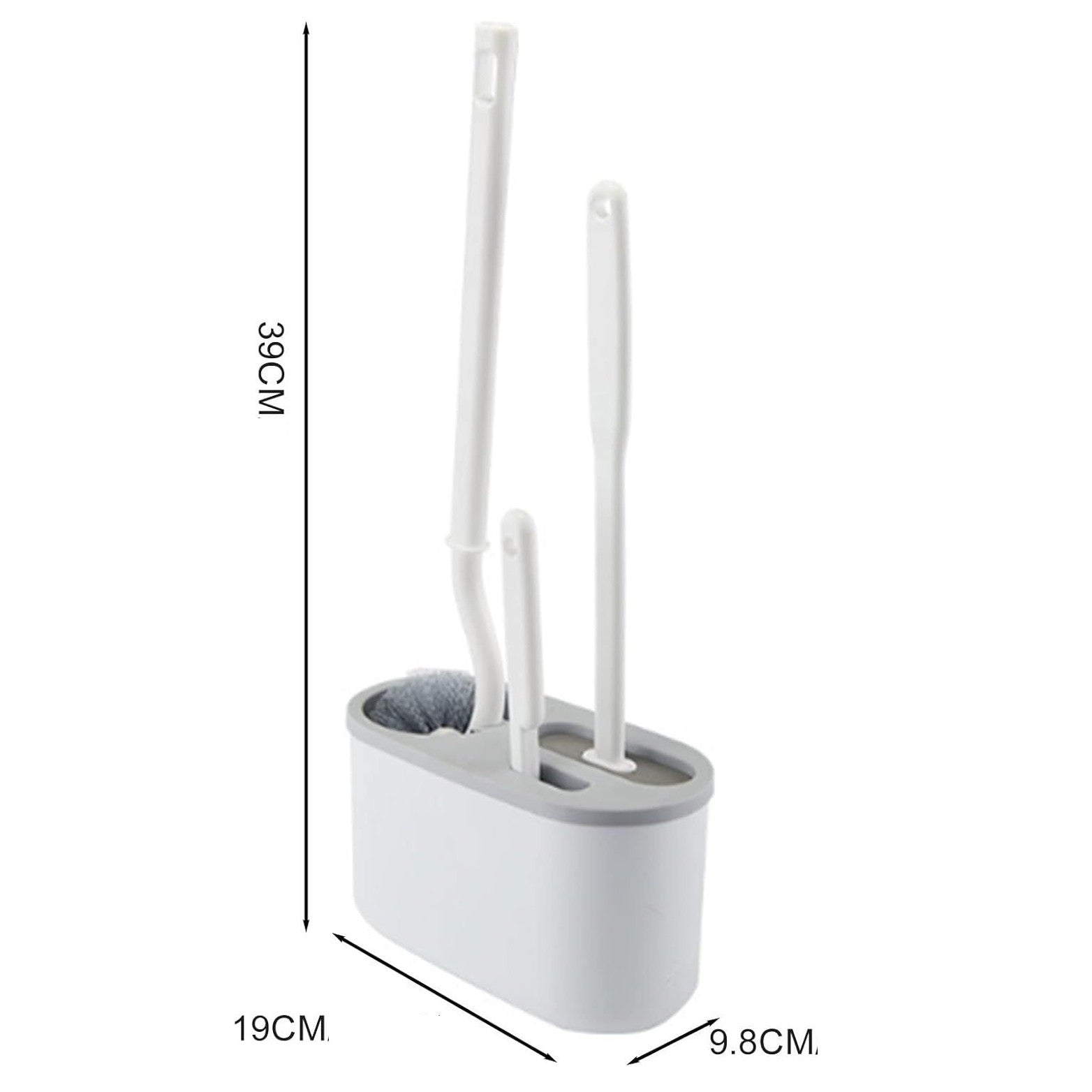Set 3 Perii pentru Toaleta, Flippy, din Silicon, Perie Zimtata, Cap Flexibil, Suport Adeziv pentru Montarea pe Perete, 39 x 19 x 9.8 cm, Gri/Alb