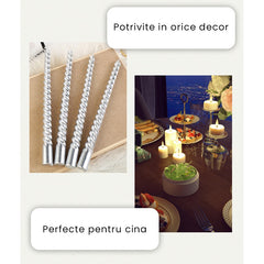 Set 4 Lumanari pentru Masa, Cina, Decor, Flippy, Model Rasucit, Lungime 25 cm, Auriu
