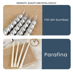 Set 4 Lumanari pentru Masa, Cina, Decor, Flippy, Model Rasucit, Lungime 25 cm, Auriu