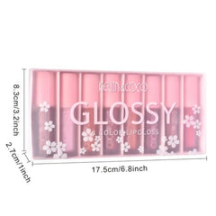 Set 8 Lip Gloss, nunate rose, nude, glosy, cutie dreptunghiulara, 8.3 x 17.5 x 2.7 cm, 181.5 g, multicolor