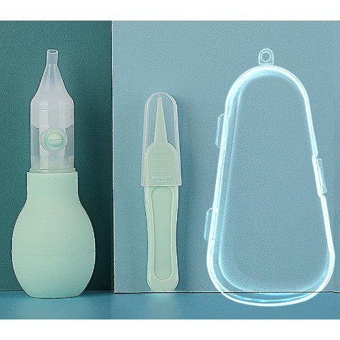 Set Aspirator Nazal pentru Copii, Flippy, Manual, Anti-Reflux, cu Pompita, Usor de Curatat, Varf din Silicon, 11.2x4cm, Verde