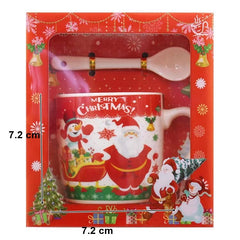 Set cana ceramica cu lingurita Flippy, 200 ml, tematica Mos Craciun cu sanie, multicolor