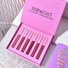 Set de Buze, KEVIN &amp; COCO, Pink Girl, 6 Lip Gloss-uri, 17 x 14.8 x 2.9 cm, Roz/Maro