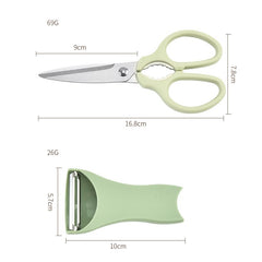 Set foarfeca pentru bucatarie Flippy, curatator legume tip suport, multifunctional, spargator nuci, material ABS si otel inoxidabil, maner ergonomic, 16.8 x 7.8 x 1 cm, verde
