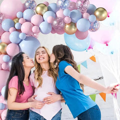 Baloane decorative pentru GENDER PARTY, Flippy, Arcada Set 130  baloane, Arcul de Baloane Roz si Albastru, Baloane Confetti Aurii, Multicolor