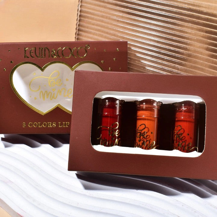 Set Rujuri de Buze Mate, KEVIN &amp; COCO, Be Mine 3 Culori, Lip-Gloss, 11 x 7.3 x 2.7cm, Roz, Varianta A