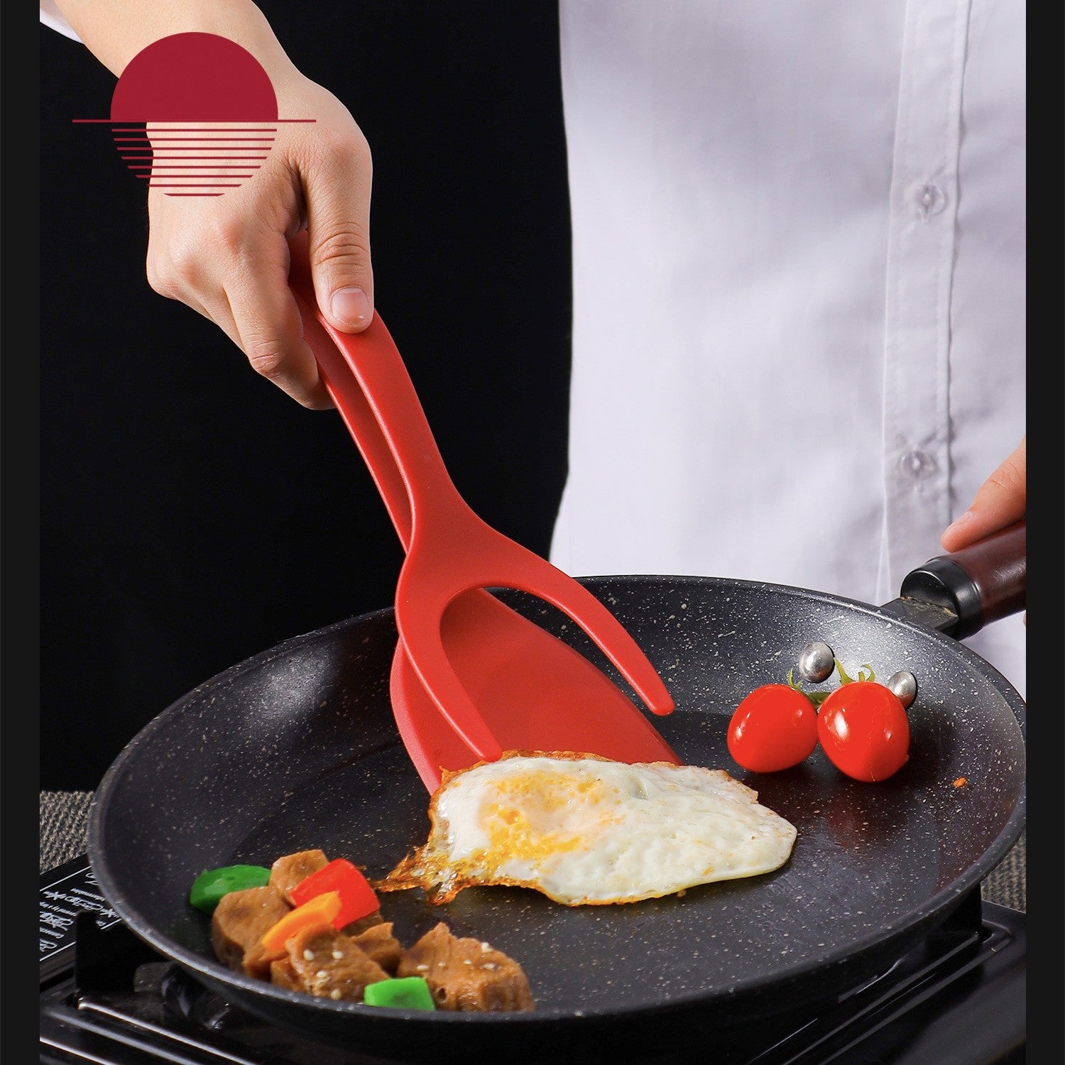 Spatula Multifunctionala tip Cleste, Flippy, Spatula Cleste pentru Gatit, Silicon PP, pentru Alimente, Carne, Paine, 31 x 8.5 cm Rosu