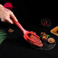 Spatula Multifunctionala tip Cleste, Flippy, Spatula Cleste pentru Gatit, Silicon PP, pentru Alimente, Carne, Paine, 31 x 8.5 cm Rosu