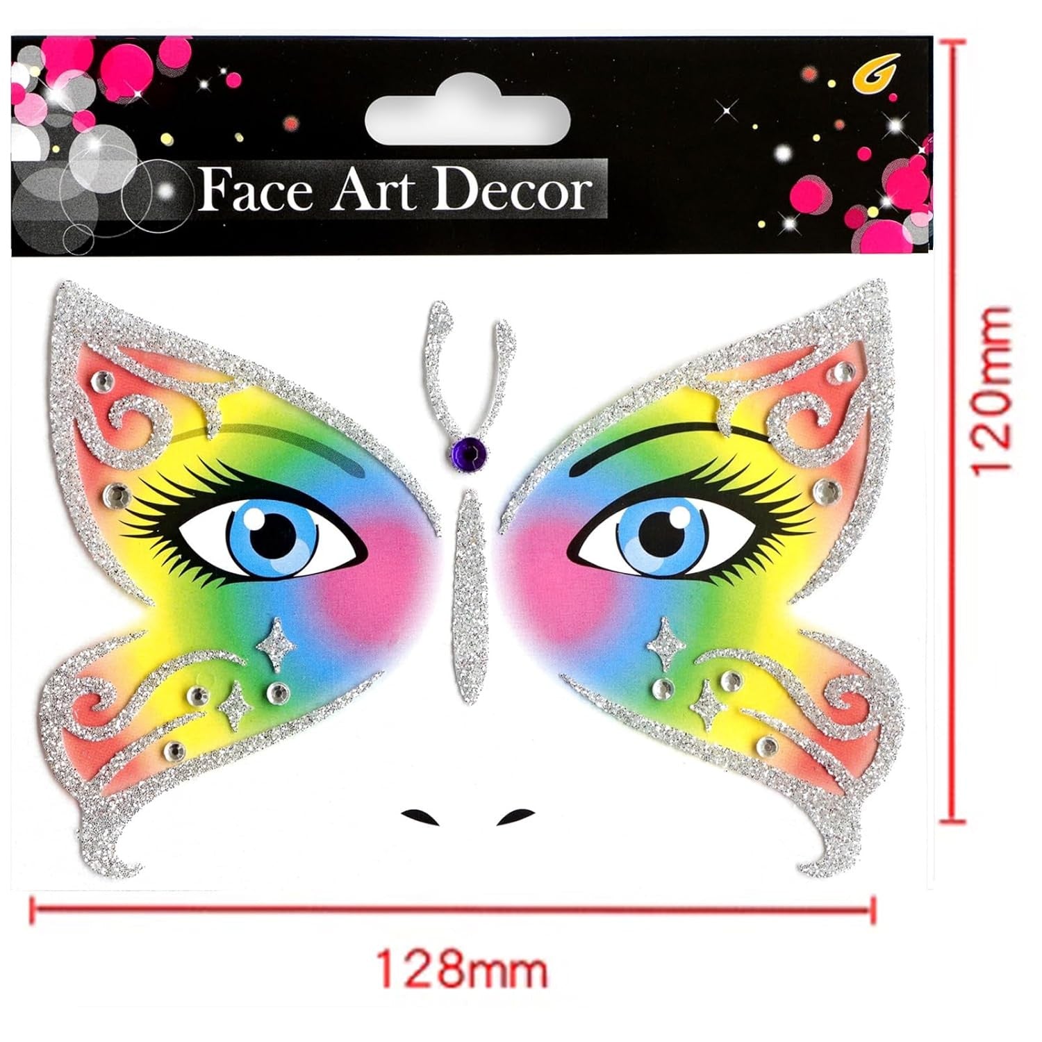 Sticker Temporar pentru Fata, Flippy, pentru Machiaj, Face Art, Halloween, Teatru, Model Fluture, Multicolor