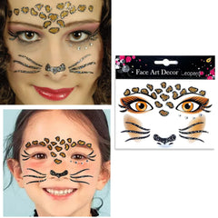 Sticker Temporar pentru Fata, Flippy, pentru Machiaj, Face Art, Halloween, Teatru, Model Leopard, Maro