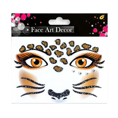 Sticker Temporar pentru Fata, Flippy, pentru Machiaj, Face Art, Halloween, Teatru, Model Leopard, Maro