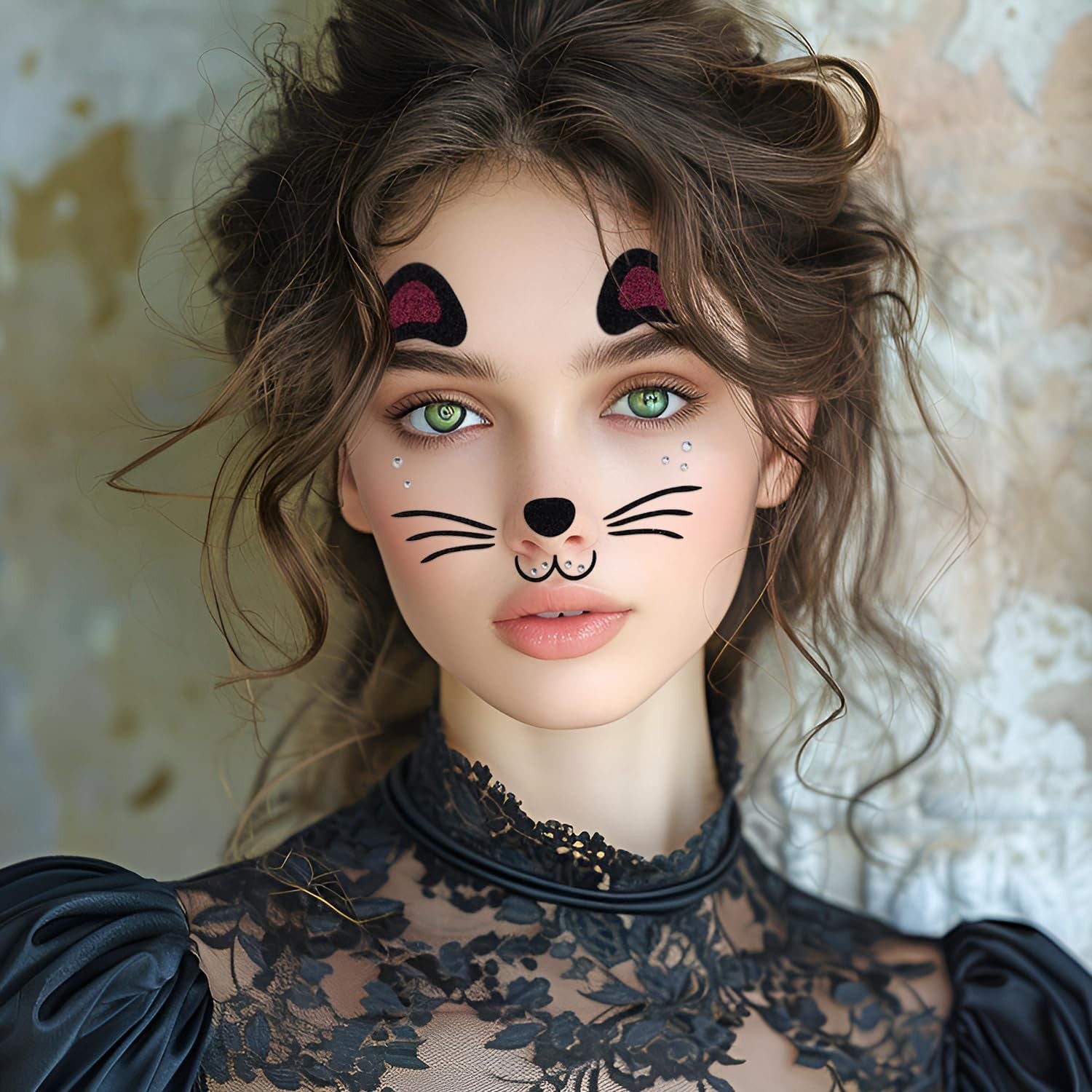 Sticker Temporar pentru Fata, Flippy, pentru Machiaj, Face Art, Halloween, Teatru, Model Pisica, Mov