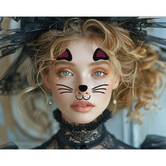 Sticker Temporar pentru Fata, Flippy, pentru Machiaj, Face Art, Halloween, Teatru, Model Pisica, Mov