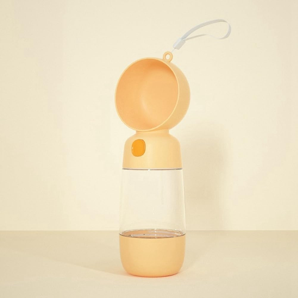 Sticla Animale, Flippy, Portabila, pentru Hrana si Apa, din ABS, 400 ml/182 ml, 25.5 x 8 x 9 cm, Galben