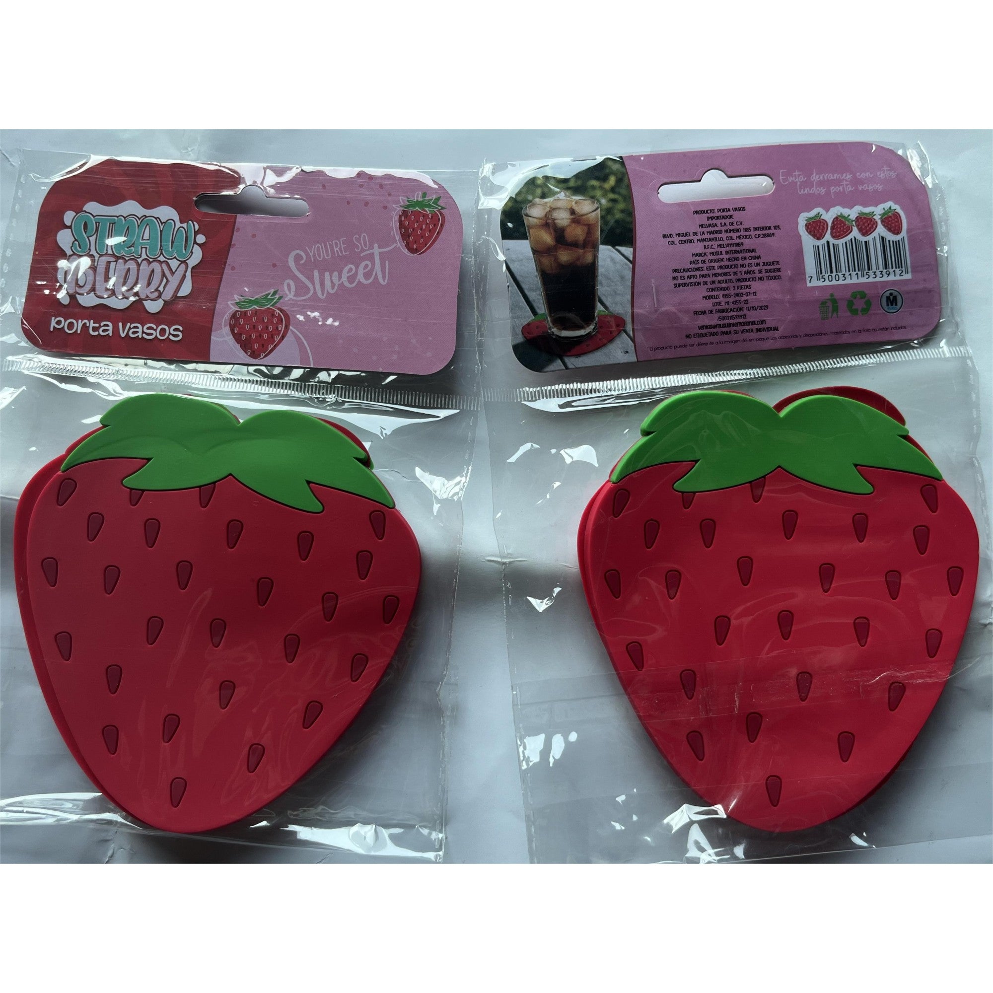 Suport pentru Pahar, Flippy, Model Capsuna, din PVC, 10 x 12 cm, Rezistent la Caldura, Rosu