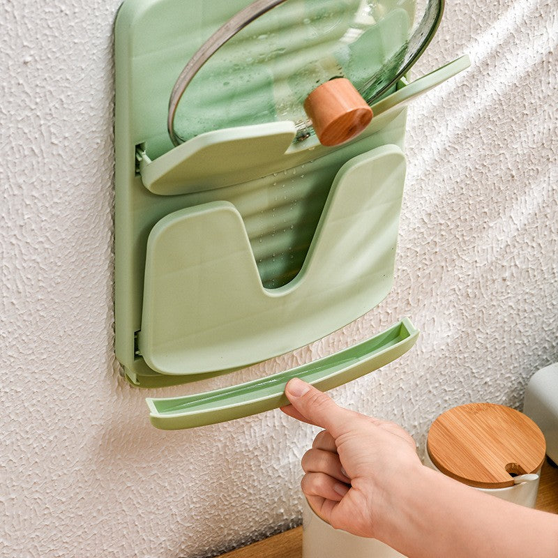 Suport de Bucatarie, Flippy, pentru Capace/Tocatoare, din Plastic, Colectare Apa Scursa, Montare fara Perfoarare, 33.3 x 20.7 x 3.5 cm, Verde