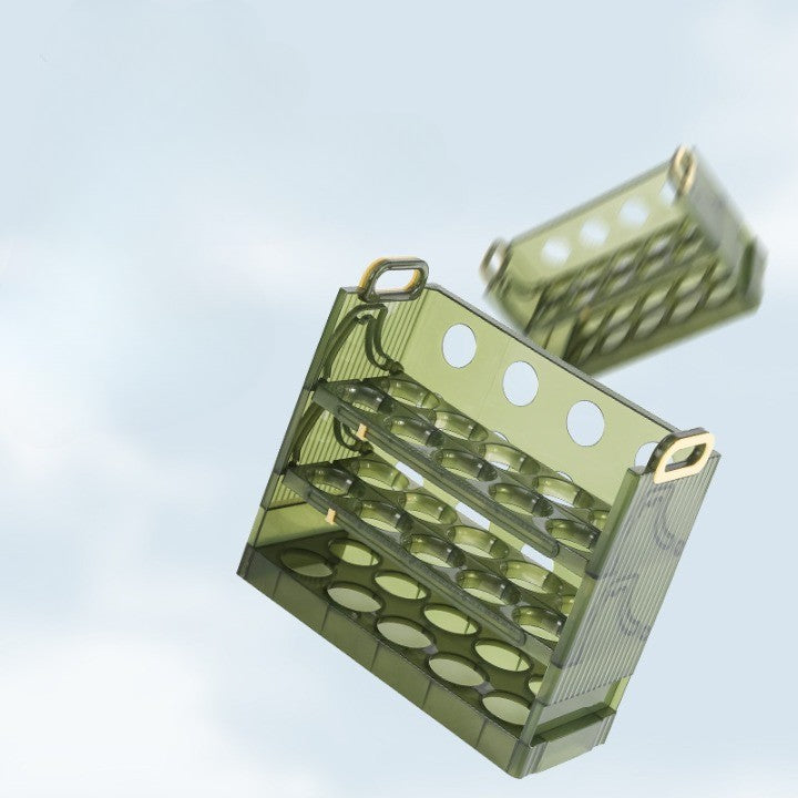 Suport Organizator pentru Oua, Flippy, pentru Frigider, Verde transparent, Capacitate 30 oua, Trei straturi, cu Data de Expirare, 25.5x10x23 cm