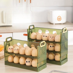 Suport Organizator pentru Oua, Flippy, pentru Frigider, Verde transparent, Capacitate 30 oua, Trei straturi, cu Data de Expirare, 25.5x10x23 cm