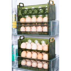 Suport Organizator pentru Oua, Flippy, pentru Frigider, Verde transparent, Capacitate 30 oua, Trei straturi, cu Data de Expirare, 25.5x10x23 cm