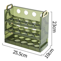 Suport Organizator pentru Oua, Flippy, pentru Frigider, Verde transparent, Capacitate 30 oua, Trei straturi, cu Data de Expirare, 25.5x10x23 cm