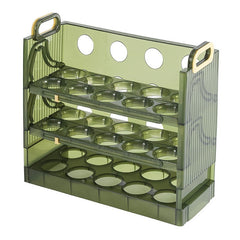 Suport Organizator pentru Oua, Flippy, pentru Frigider, Verde transparent, Capacitate 30 oua, Trei straturi, cu Data de Expirare, 25.5x10x23 cm