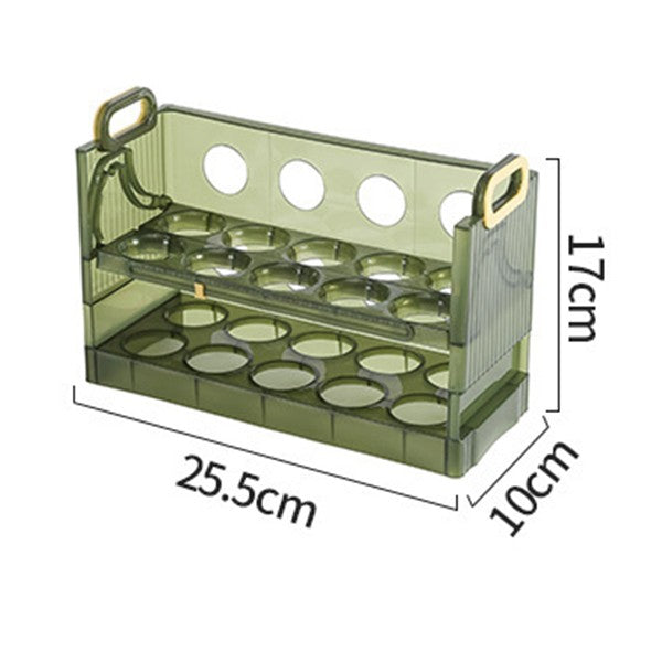 Suport - Organizator pentru Oua in Frigider, Flippy, pentru 20 de oua in 2 Straturi, din Plastic 25.5 x 10 x 17 cm, Verde Transparent