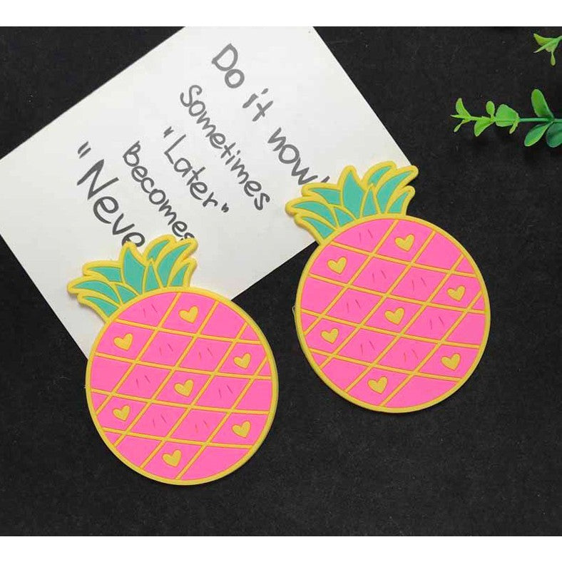 Suport pentru Pahar, Flippy, Model Ananas, din PVC, 12 x 9 cm, Rezistent la Caldura, Roz