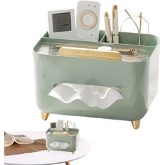 Suport pentru Servetele, Flippy, Cutie Multifunctionala, Design Minimalist, ABS, cu Suport pentru Obiectele Personale, pentru Birou, 21x15x13 cm, Verde