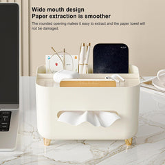 Suport pentru Servetele, Flippy, Cutie Multifunctionala, Design Minimalist, ABS, cu Suport pentru Obiectele Personale, pentru Birou, 21x15x13 cm, Crem
