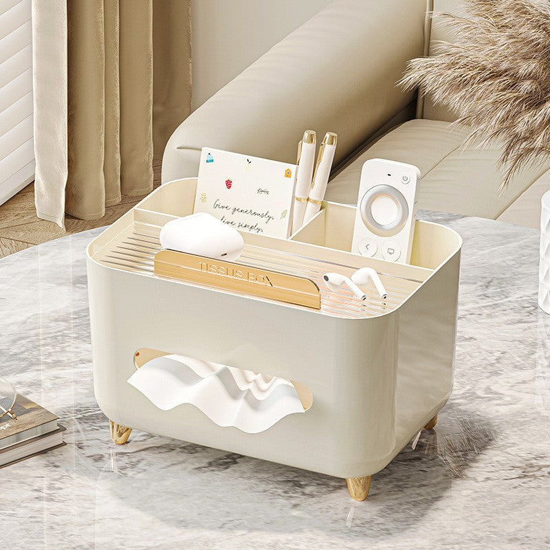 Suport pentru Servetele, Flippy, Cutie Multifunctionala, Design Minimalist, ABS, cu Suport pentru Obiectele Personale, pentru Birou, 21x15x13 cm, Crem
