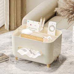 Suport pentru Servetele, Flippy, Cutie Multifunctionala, Design Minimalist, ABS, cu Suport pentru Obiectele Personale, pentru Birou, 21x15x13 cm, Crem