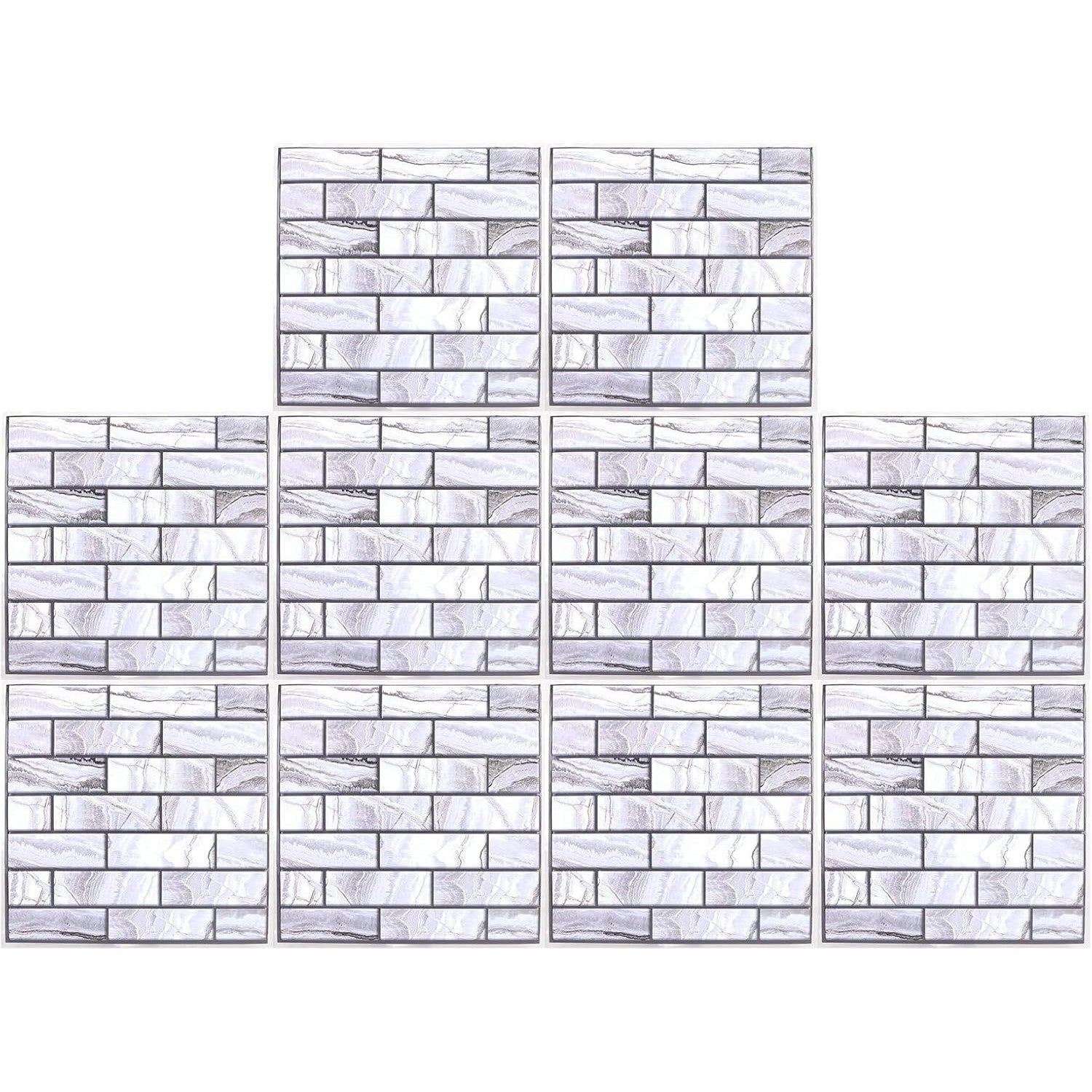 10 x Placi Tapet Autocolant 3D cu Imitatie de Marmura Dreptunghiulara, pentru Perete Bucatarie Sufragerie, Usor de Curatat, Rezistent la Apa, Autoadeziv, 30x30 cm, Gri