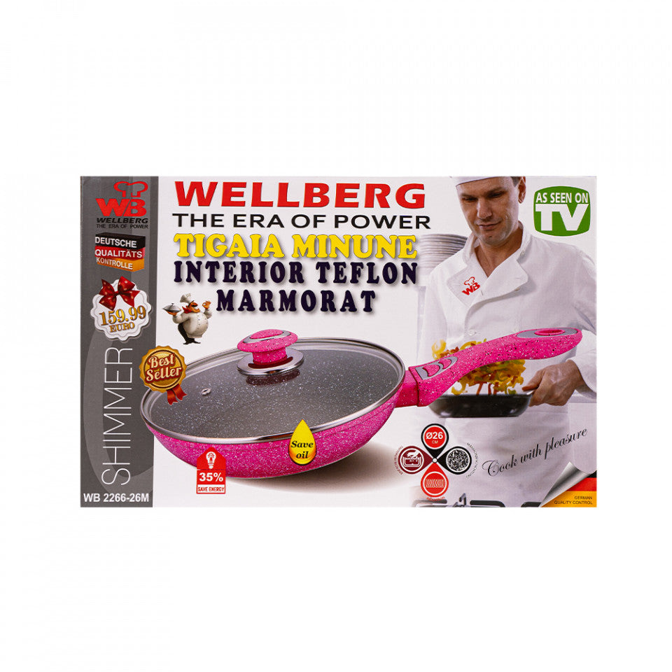 Tigaie universala Wellberg, cu interior antiaderent, diametru 26 cm, WB-2266-26G