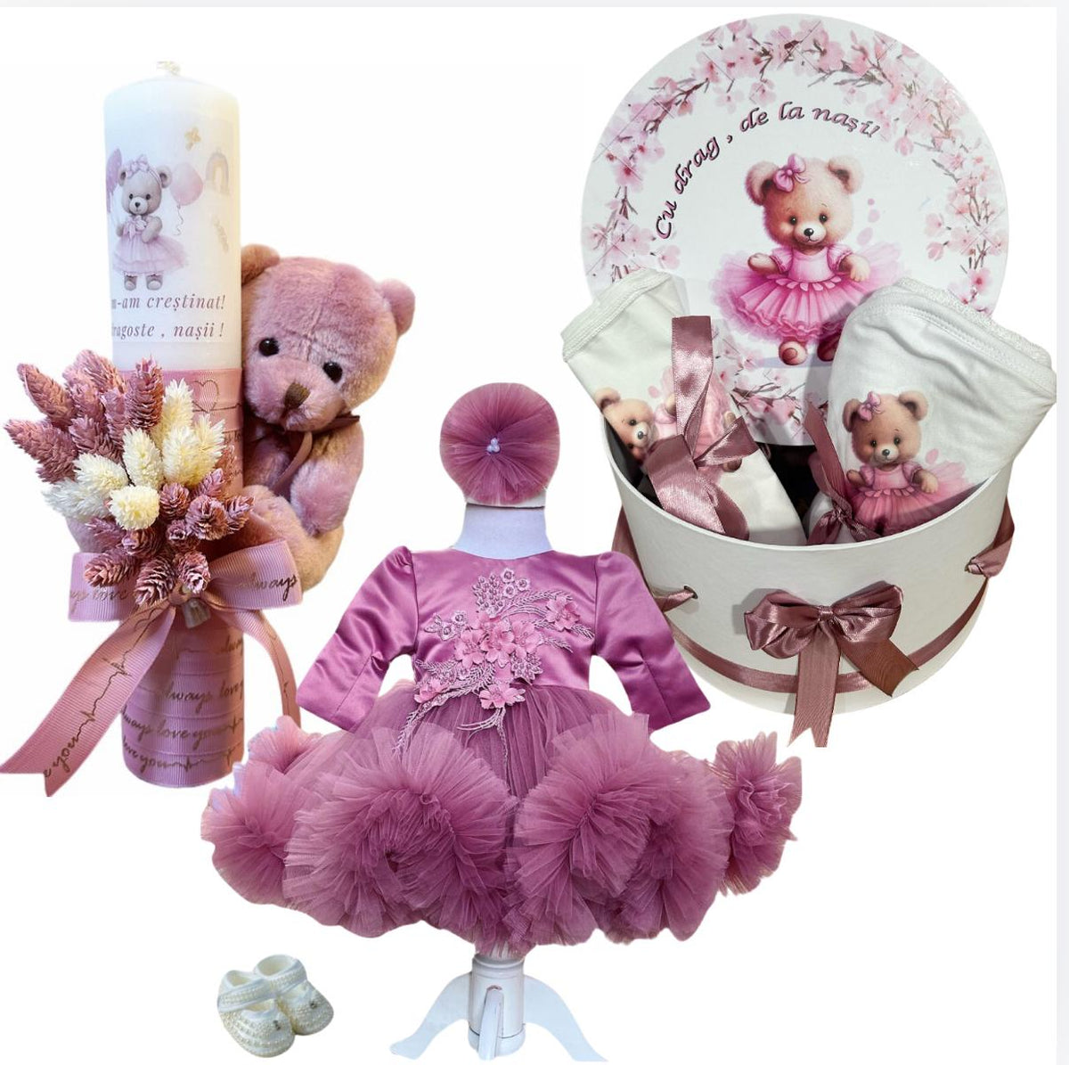Trusou botez fete – Baby in Pink Baptism Set