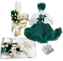 Trusou botez fete – Green & White Baptism Set