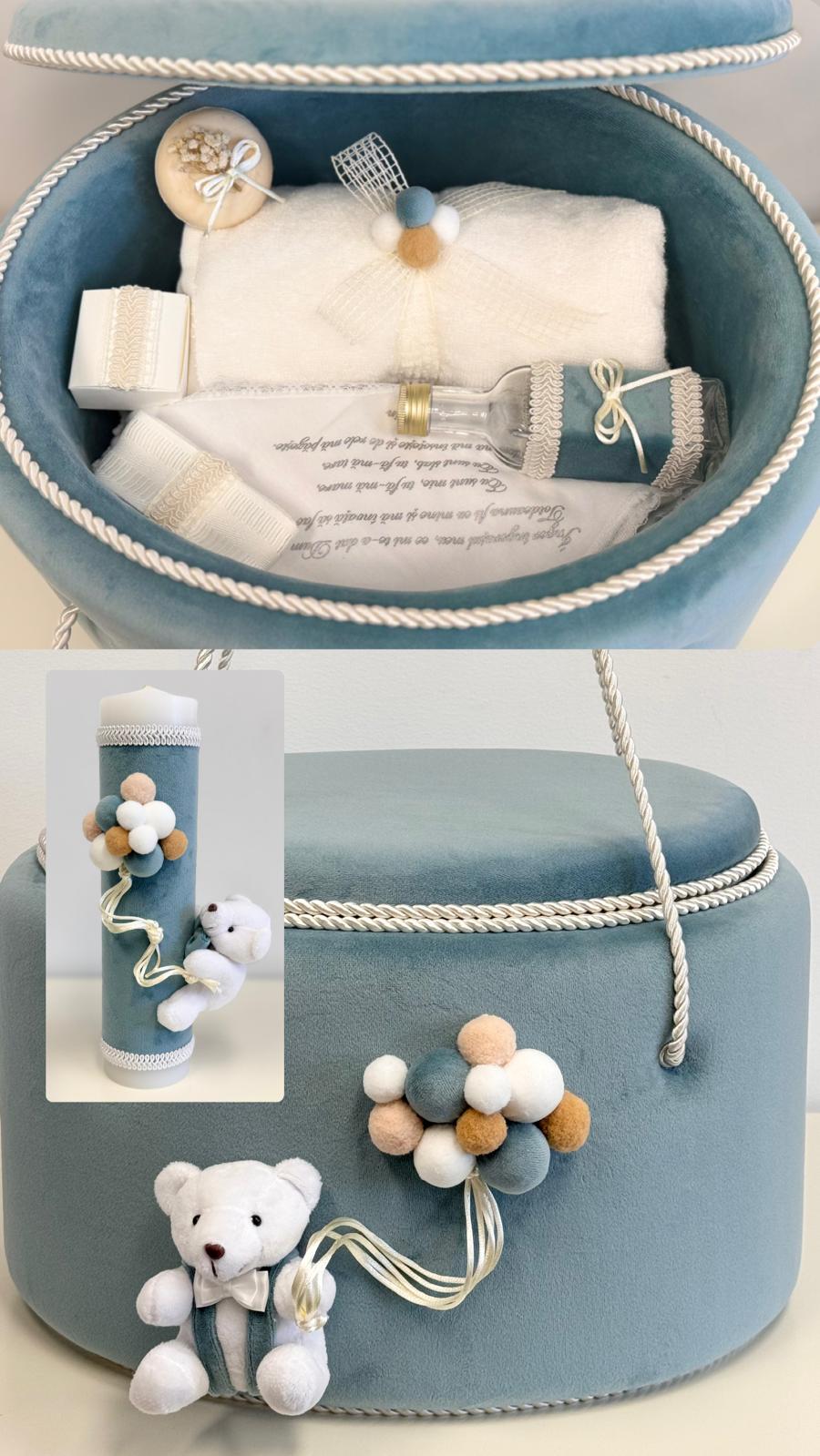 Trusou botez si lumânare Turquoise Velvet Baby